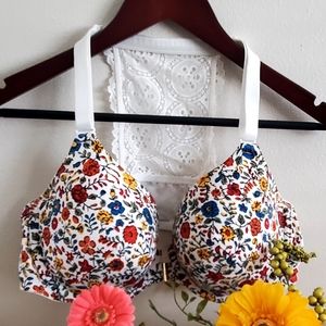 Summer Floral Print Bra Cacique Lane Bryant Front Closure Lace Tshirt style 42C